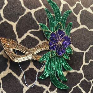 Vintage 80’s Gold, Green, and Purple Mask Sequins Appliqué